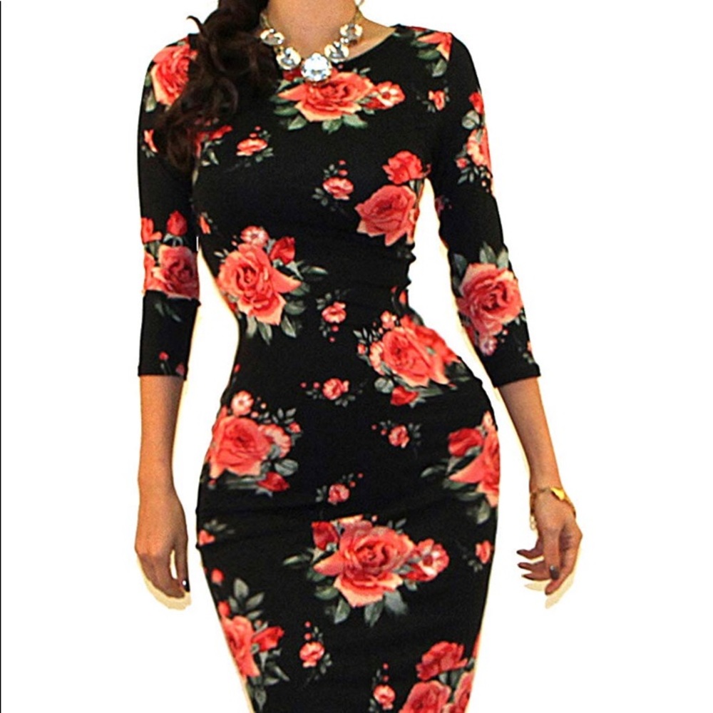 Vivicastle Bodycon Floral Midi Dress 🌺